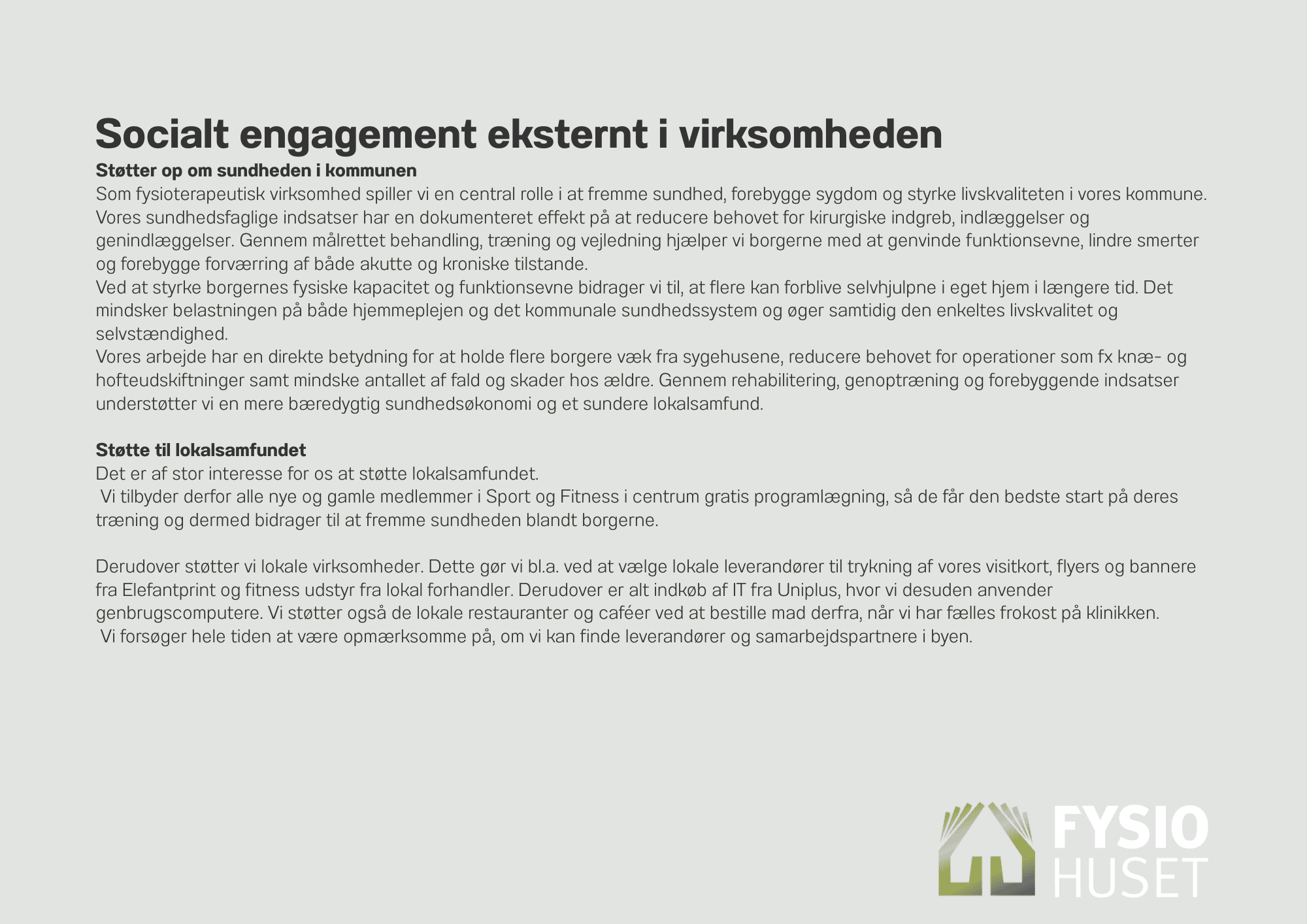 ESG rapport hos FysioHuset Skanderborg
