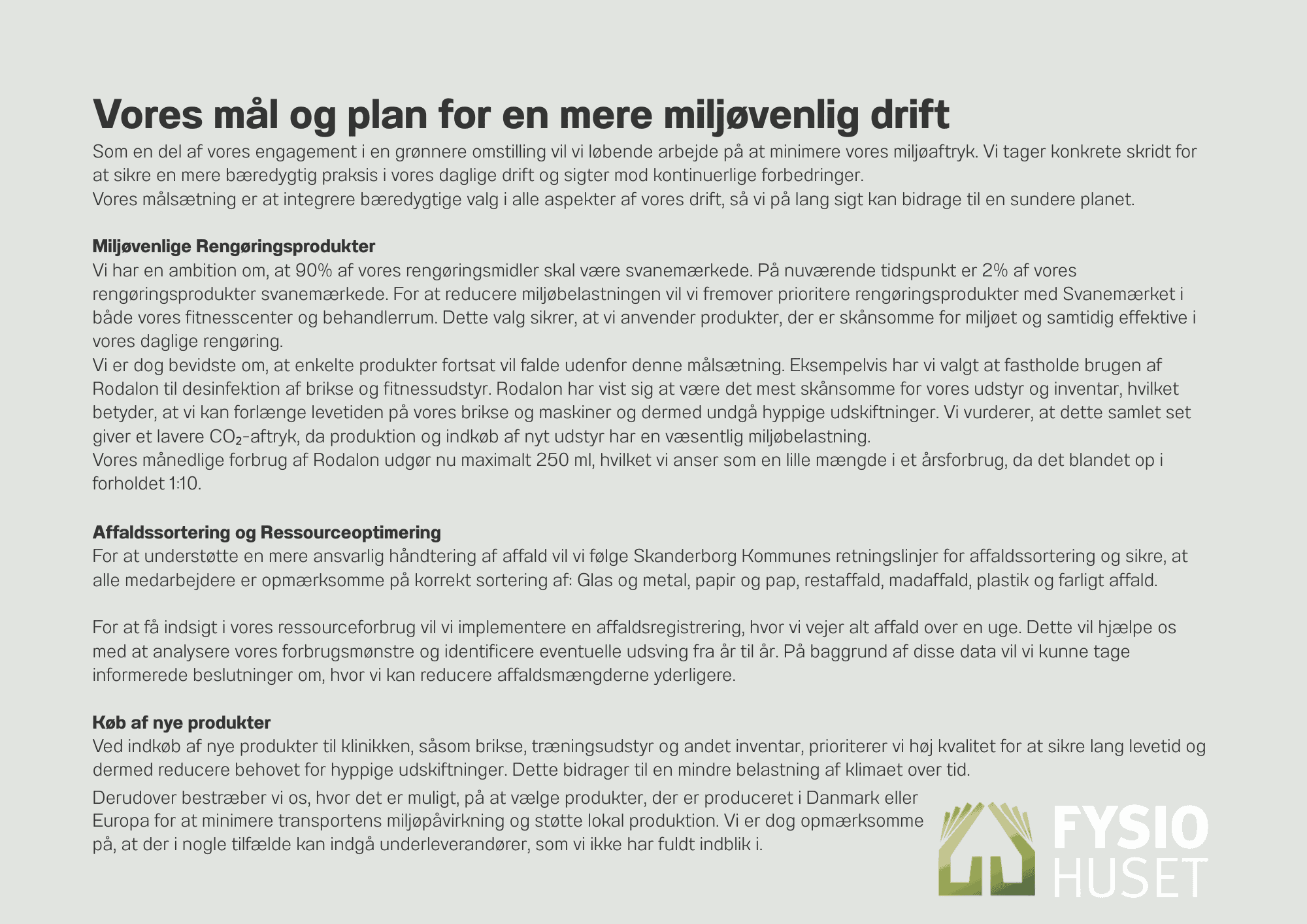 ESG rapport hos FysioHuset Skanderborg